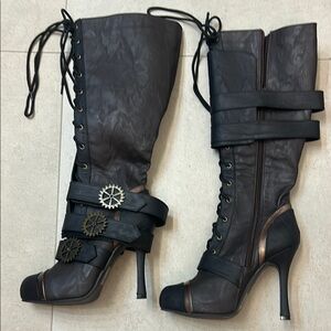 Ellie Black and Brown Knee-High Boots